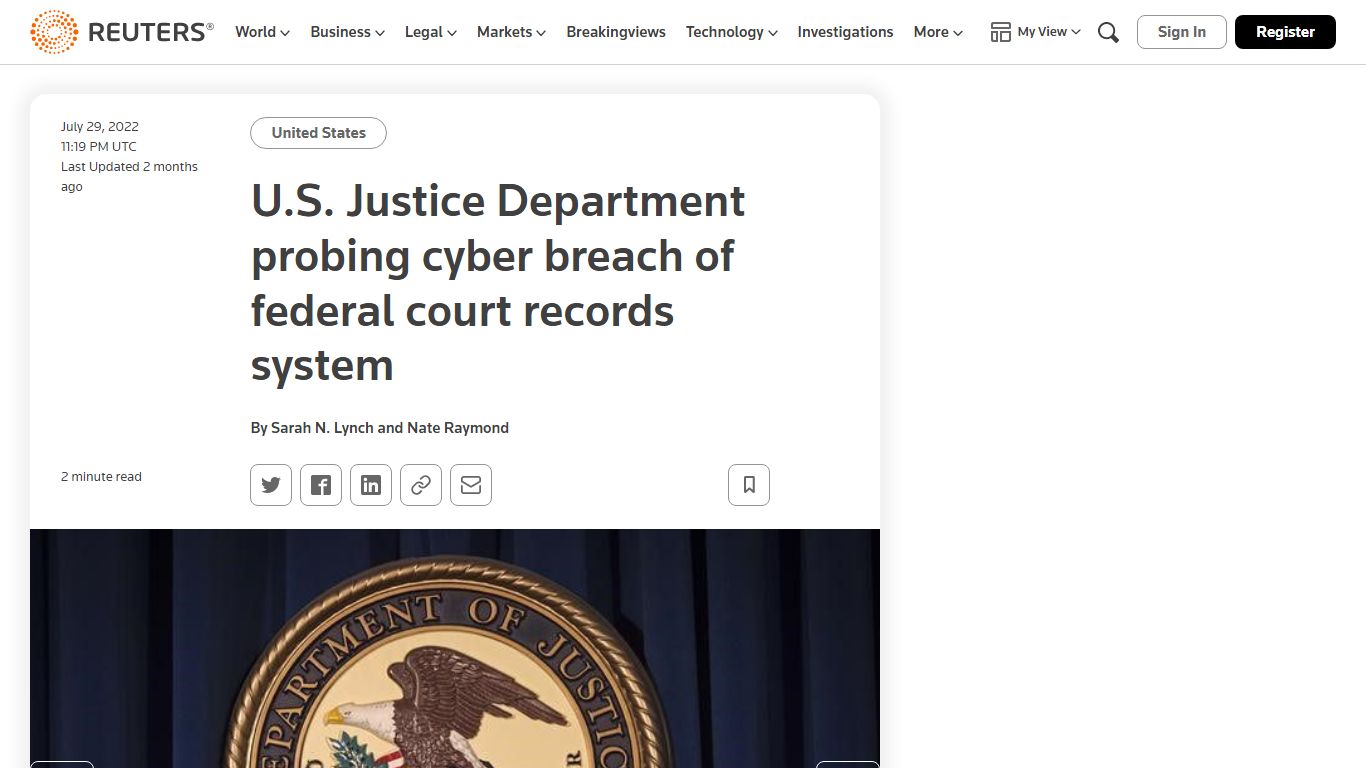 U.S. Justice Department probing cyber breach of federal court records ...