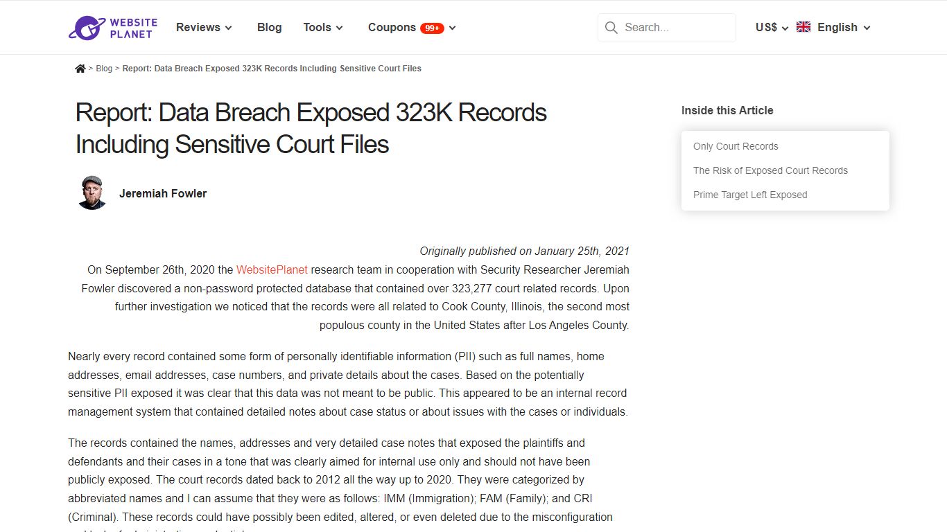 Report: Data Breach Exposed 323K Records Including Sensitive Court Files