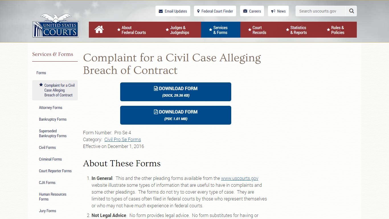 Complaint for a Civil Case Alleging Breach of Contract